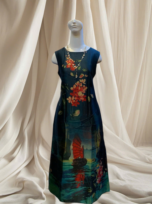 Halong printed Sleeveless Silk Dress